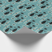 Midden-eeuwse atoomkatten met gemiddelde retro op cadeaupapier (Hoek)