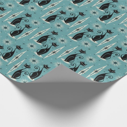 Midden-eeuwse atoomkatten met gemiddelde retro op cadeaupapier (Hoek)