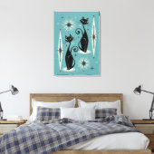 Midden-eeuwse atoomkatten met gemiddelde retro op  canvas afdruk (Insitu (Slaapkamer))