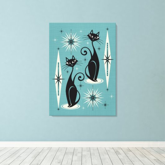 Midden-eeuwse atoomkatten met gemiddelde retro op  canvas afdruk (Insitu (Houten vloer))