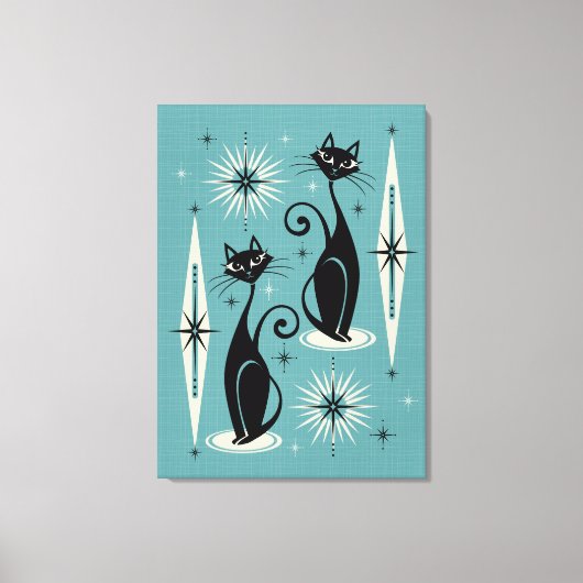 Midden-eeuwse atoomkatten met gemiddelde retro op  canvas afdruk (Voorkant)
