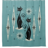 Midden-eeuwse atoomkatten met gemiddelde retro op douchegordijn (Voorkant)
