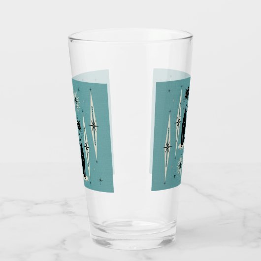 Midden-eeuwse atoomkatten met gemiddelde retro op  glas (Links)