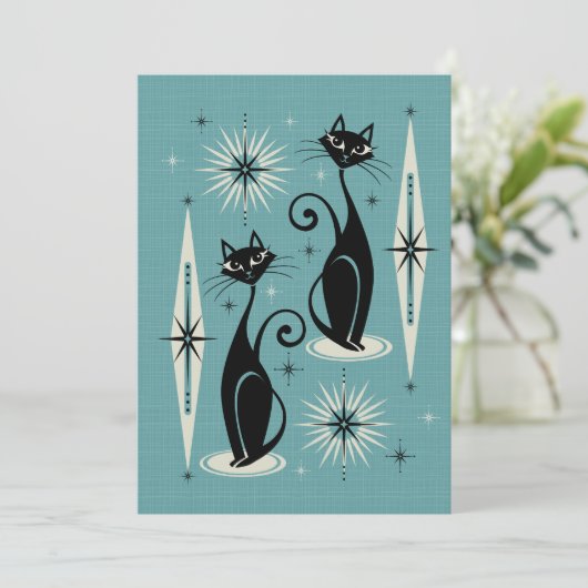 Midden-eeuwse atoomkatten met gemiddelde retro op kaart (Staand voorkant)