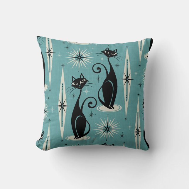 Midden-eeuwse atoomkatten met gemiddelde retro op  kussen (Voorkant)