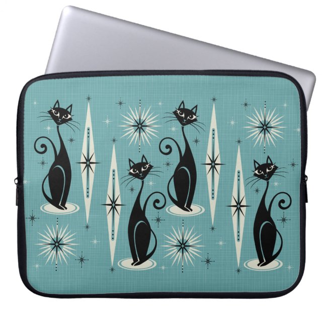 Midden-eeuwse atoomkatten met gemiddelde retro op  laptop sleeve (Voorkant)
