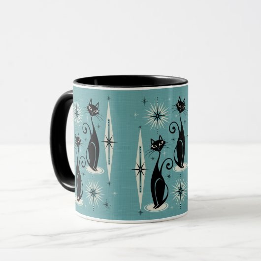 Midden-eeuwse atoomkatten met gemiddelde retro op  mok (Voorkant links)