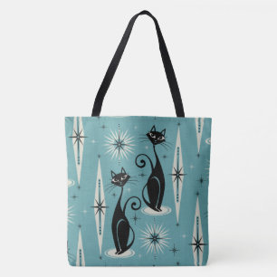 Midden-eeuwse atoomkatten met gemiddelde retro op  tote bag