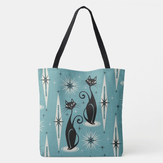 Midden-eeuwse atoomkatten met gemiddelde retro op tote bag (Achterkant)