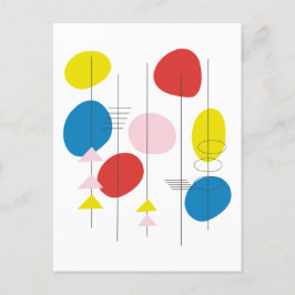 Midden-eeuwse atoomkunst in rood geel en blauw briefkaart