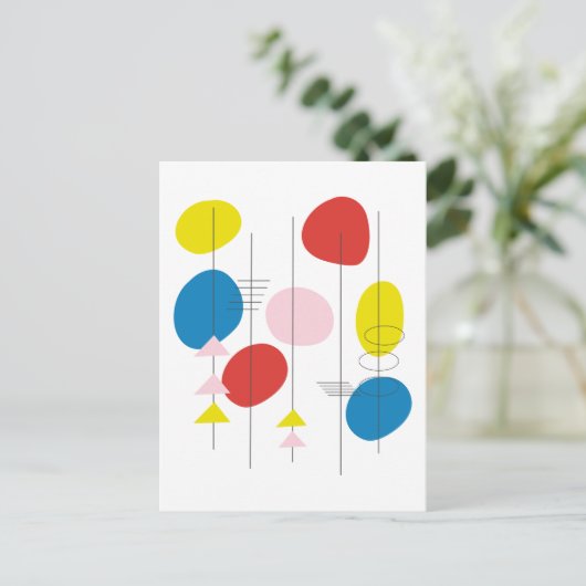 Midden-eeuwse atoomkunst in rood geel en blauw briefkaart (Staand voorkant)