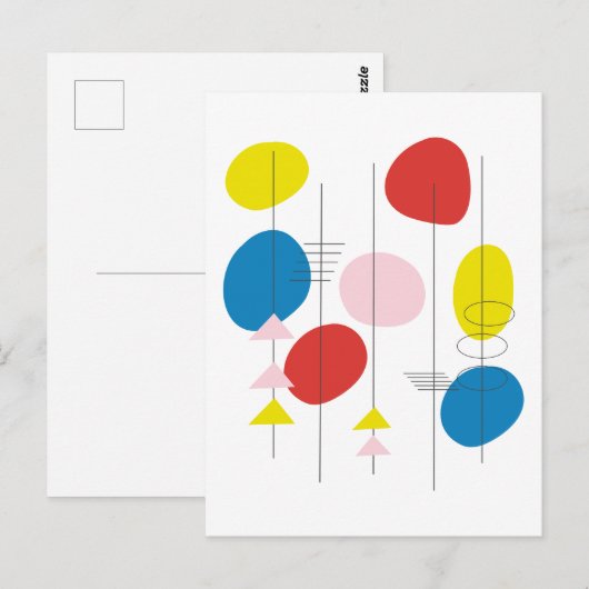 Midden-eeuwse atoomkunst in rood geel en blauw briefkaart (Voorkant / Achterkant)