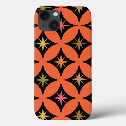 Midden-eeuwse atoomsterren op Oranje cirkels Case-Mate iPhone Case (Achterkant)