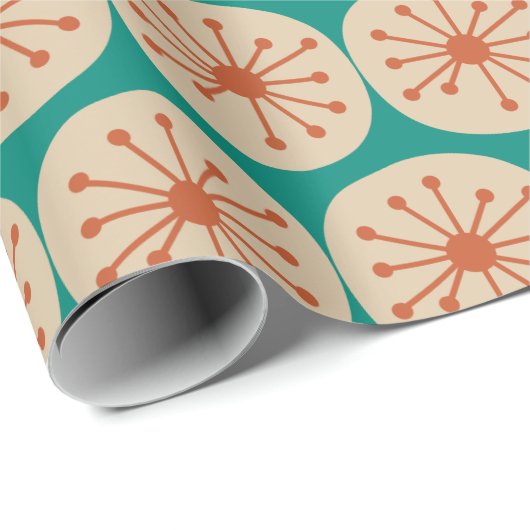 Midden-eeuwse atoomStippen Modern Oranje beige Bla Cadeaupapier (Rol Hoek)