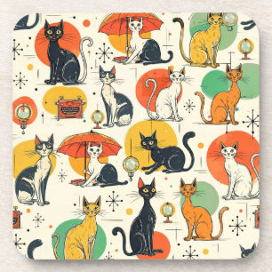 Midden-eeuwse atoomtijdperk katten retro patroon bier onderzetter