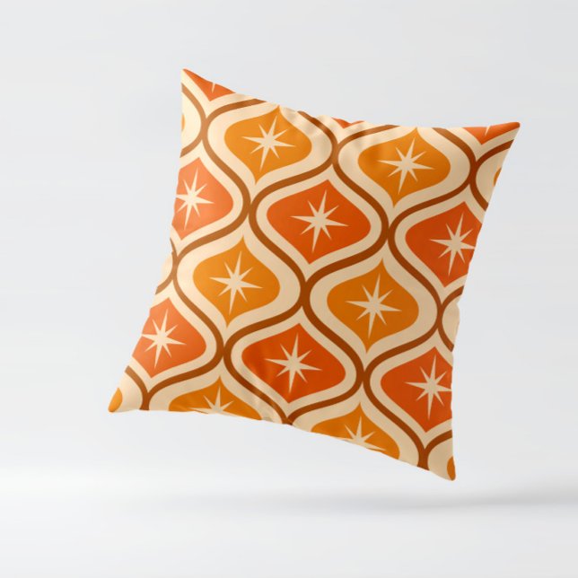Midden-eeuwse atoomuitbarstingen op Oranje Ogee Kussen (mid century starbursts on orange and amber ogee throw pillow )