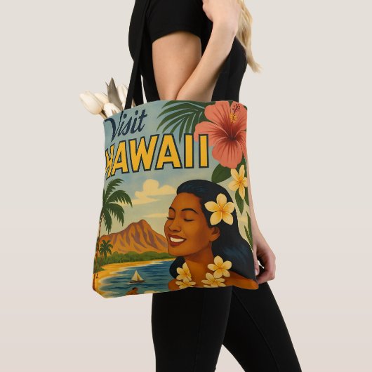 Midden eeuwse bezoek Hawaii toerisme kunst Tote Bag (Dichtbij)