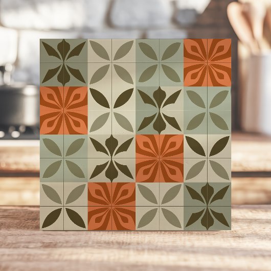 Midden-Eeuwse Bloemenpatroon in Terracotta en Sali Tegeltje