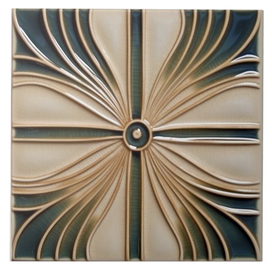 Midden-eeuwse bloemensymmetrie Art Deco Belle Epoq Tegeltje (Voorkant)