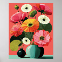 Midden-eeuwse bloemstilleven koraal wandkunst