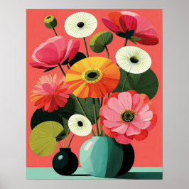 Midden-eeuwse bloemstilleven koraal wandkunst poster