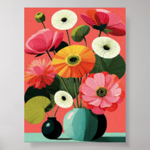 Midden-eeuwse bloemstilleven koraal wandkunst