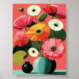 Midden-eeuwse bloemstilleven koraal wandkunst poster