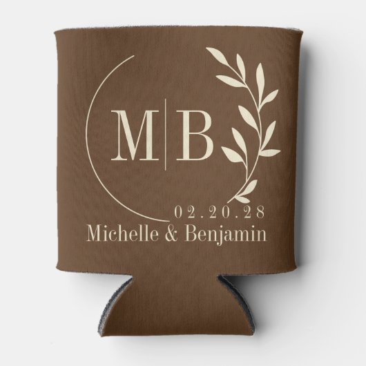 Midden-eeuwse bos bruine blad huwelijksmonogram blikjeskoeler (Voorkant)