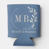 Midden-eeuwse Capri Blauwe Blad Bruiloft Monogram Blikjeskoeler (Achterkant)