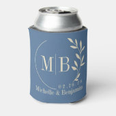 Midden-eeuwse Capri Blauwe Blad Bruiloft Monogram Blikjeskoeler (Blikje Achterkant)