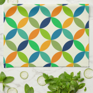 Midden eeuwse cirkels groen blauw oranje patroon theedoek