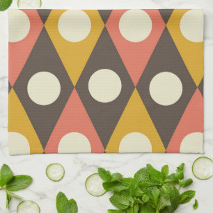 Midden eeuwse cirkels op terracotta mosterd diaman theedoek