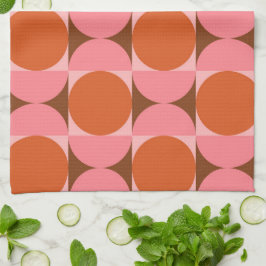Midden eeuwse cirkels op vierkanten roze en oranje theedoek