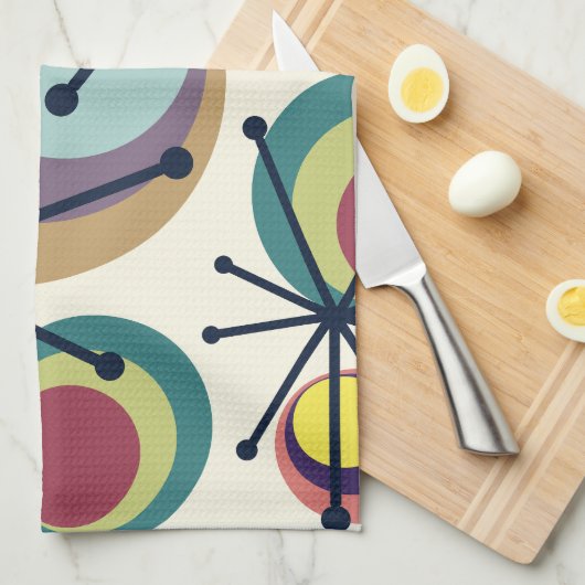 Midden-eeuwse cirkels Starbursts kleurrijk Theedoek (Quarter Fold)