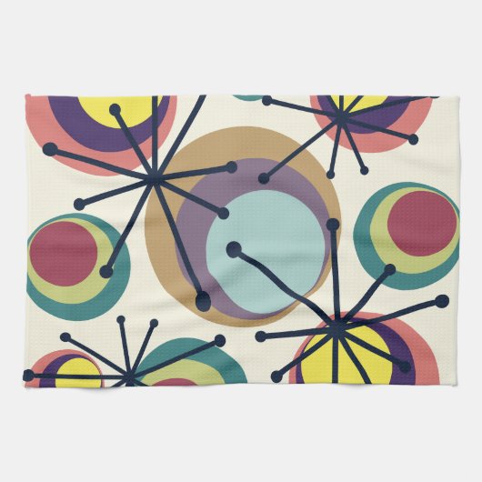 Midden-eeuwse cirkels Starbursts kleurrijk Theedoek (Horizontaal)
