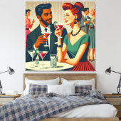 Midden eeuwse cocktailparty koppels - Eerste date Canvas Afdruk (Insitu (Slaapkamer))