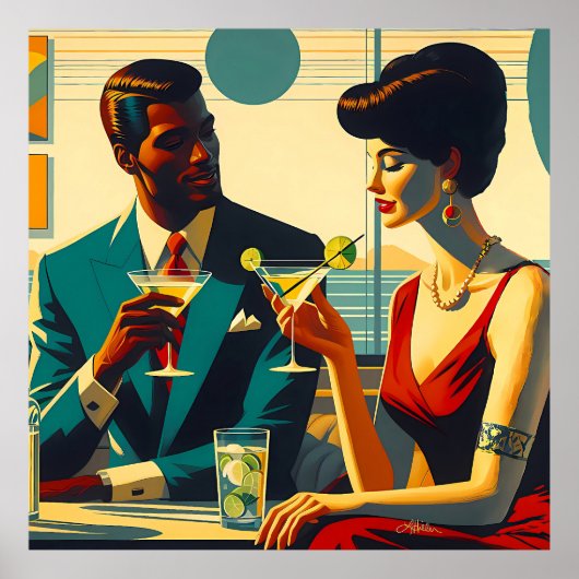 Midden eeuwse cocktailparty koppels - Gefascineerd Poster (Voorkant)