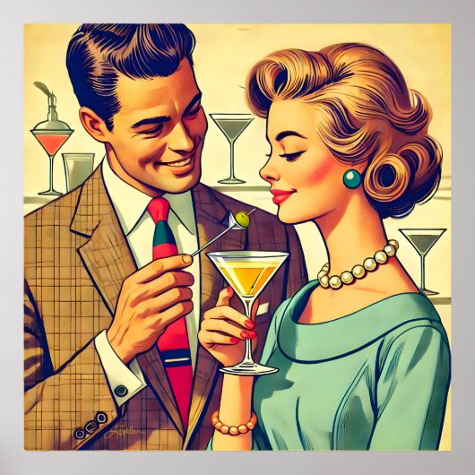 Midden eeuwse cocktailparty koppels - Verleiding Poster (Voorkant)