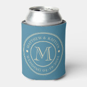 Midden-eeuwse Diep Aqua Trouwmonogram Blikjeskoeler (Blikje Voorkant)
