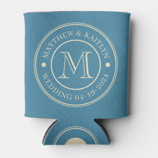 Midden-eeuwse Diep Aqua Trouwmonogram Blikjeskoeler (Voorkant)