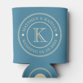 Midden-eeuwse Diep Aqua Trouwmonogram Blikjeskoeler (Achterkant)