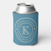 Midden-eeuwse Diep Aqua Trouwmonogram Blikjeskoeler (Blikje Achterkant)