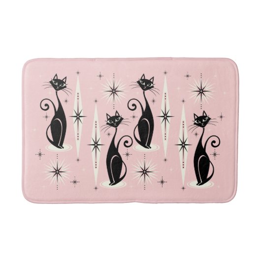 Midden-eeuwse gemiddelde retro atoomkatten op warm badmat (Voorkant)