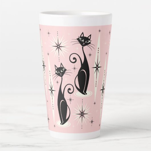 Midden-eeuwse gemiddelde retro atoomkatten op warm latte mok (Voorkant)