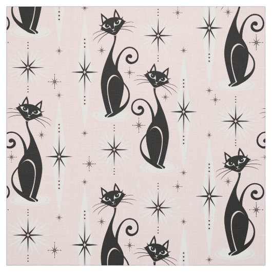 Midden-eeuwse gemiddelde retro atoomkatten op warm stof (Swatch)