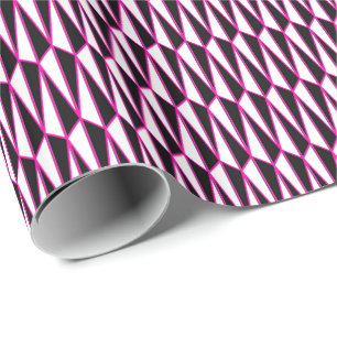 Midden-eeuwse geometrische, zwarte, witte, hete ro cadeaupapier