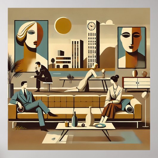 Midden Eeuwse Interieurontwerp Kunst Lounge Poster (Voorkant)