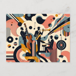 Midden Eeuwse Jazz Age Psychedelische Trio Briefkaart
