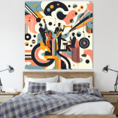 Midden Eeuwse Jazz Age Psychedelische Trio Canvas Afdruk (Insitu (Slaapkamer))