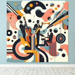 Midden Eeuwse Jazz Age Psychedelische Trio Canvas Afdruk